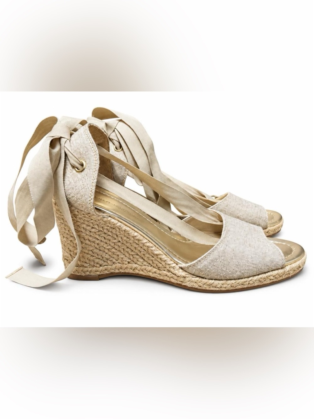 ANTONIO MELANI Shimmery Taupe Espadrille Wrap Sandals